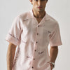 11:11 Soft Pink Pure Linen Shirt with Inspirational Stitching – Unique Artistic Fashion